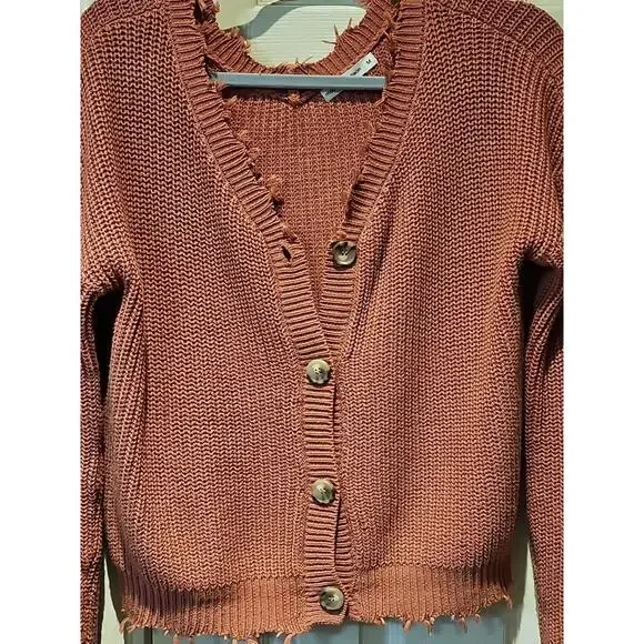Moon & Madison orange Knit Button Front Cardigan Sweater Cozy Size M - Picture 2 of 5